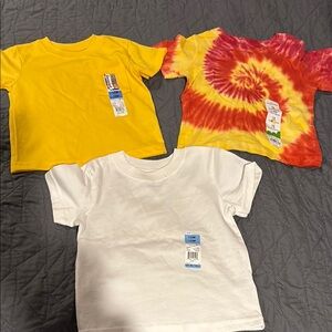 NWT  Colorful T-Shirt Set -Yellow, jumping bean Tie-Dye, and Garanimals White